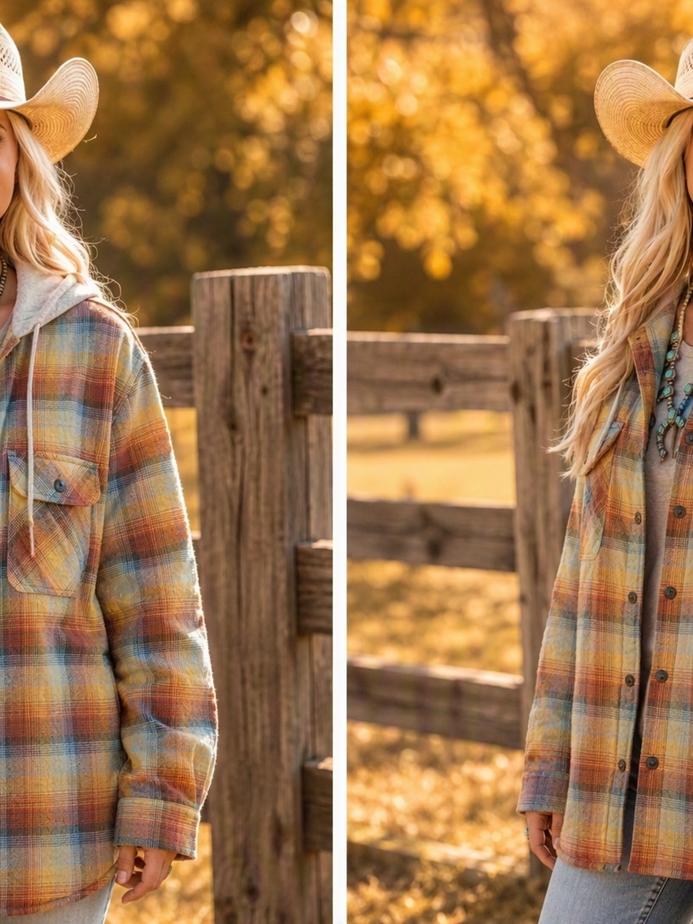 Wrangler Plaid Hooded Jacket in Rust, Blue & Cream
